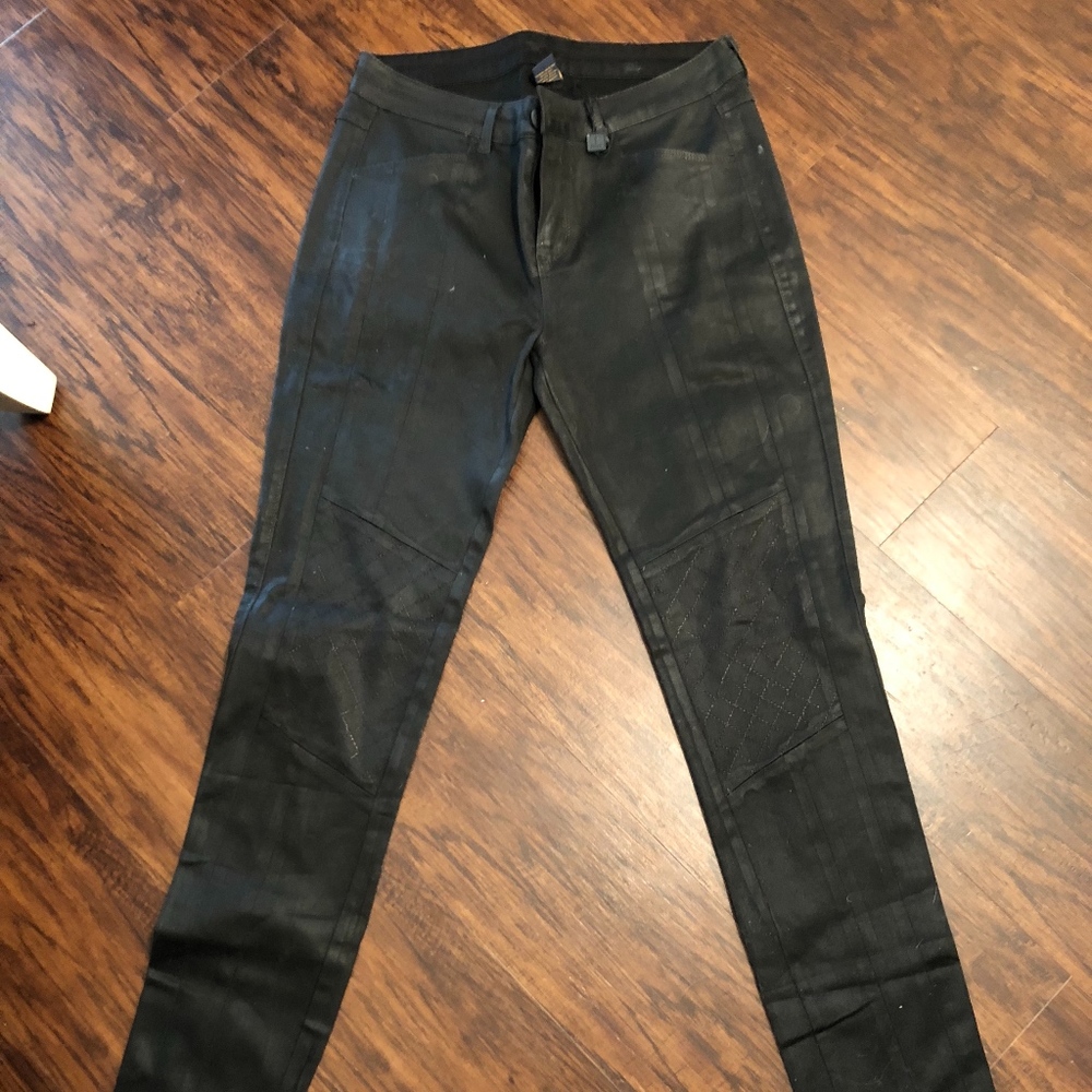 Black leather textured pants